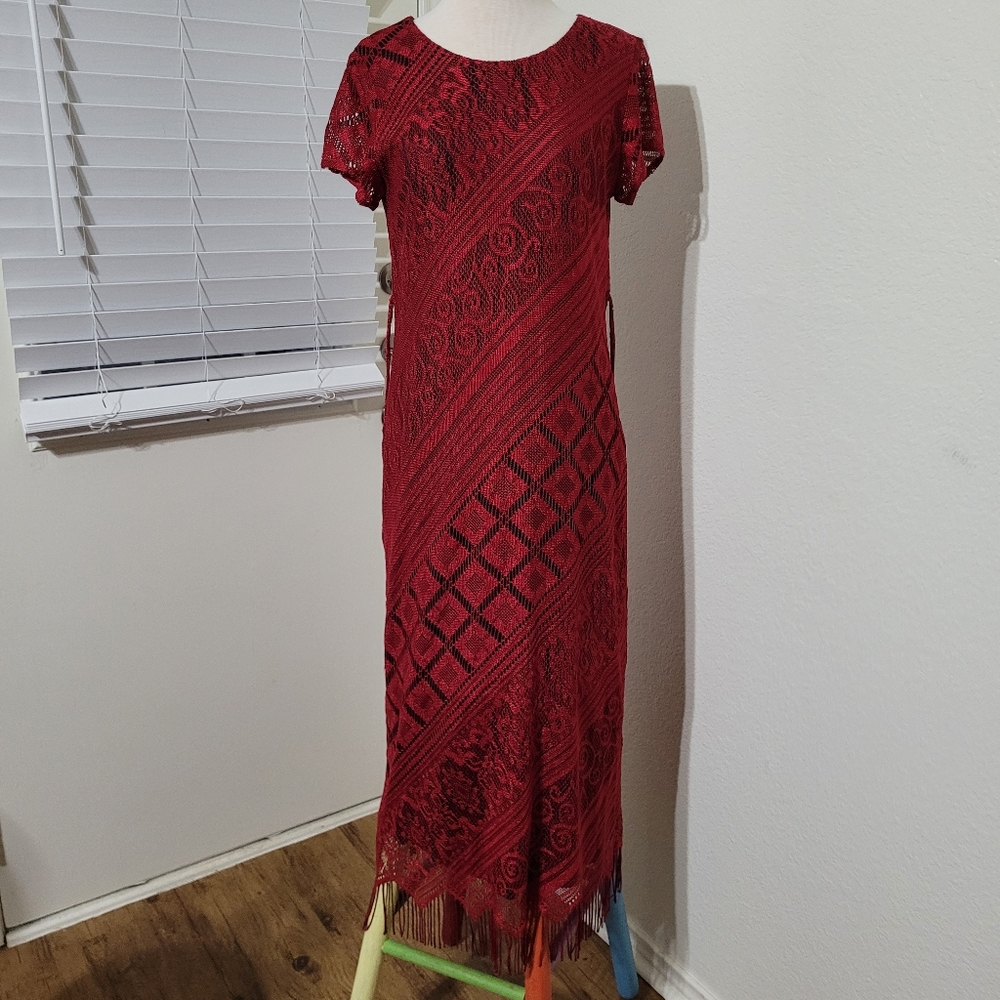 ❗️Last Chance❗️ Red Black Lace 1920s Fringe Dress